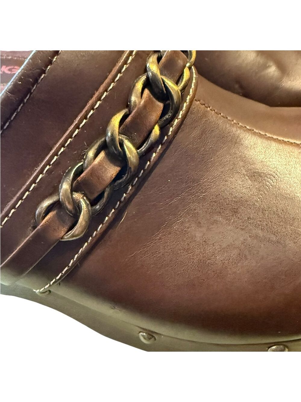 Bongo Brown Leather Platform Clog Mules Chain Detail Size 8 - Picture 6 of 8